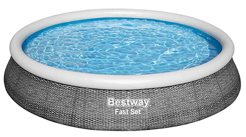 Bestway 57323E 13ftx33in Fast Ground Set Round Top Ring Swimming Pool with 530 Gallon Filter Pump