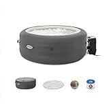Intex SimpleSpa Bubble Massage 4 Person Inflatable Round Hot Tub Relaxing Outdoor Water Spa with Soothing Jets, Insulated Cover, and Storage Bag, Gray